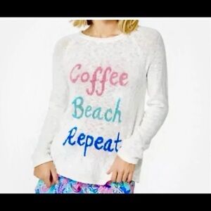 Lilly Pulitzer White Summer Sweater with Pink and Blue Text